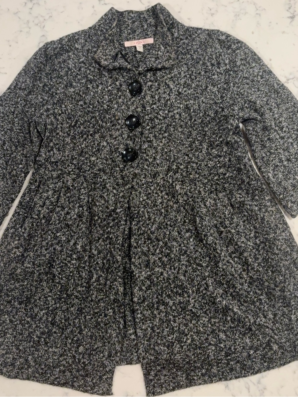 Women’s Gray Heathered Button Front Collared Sweater Jacket 3/4 Sleeve